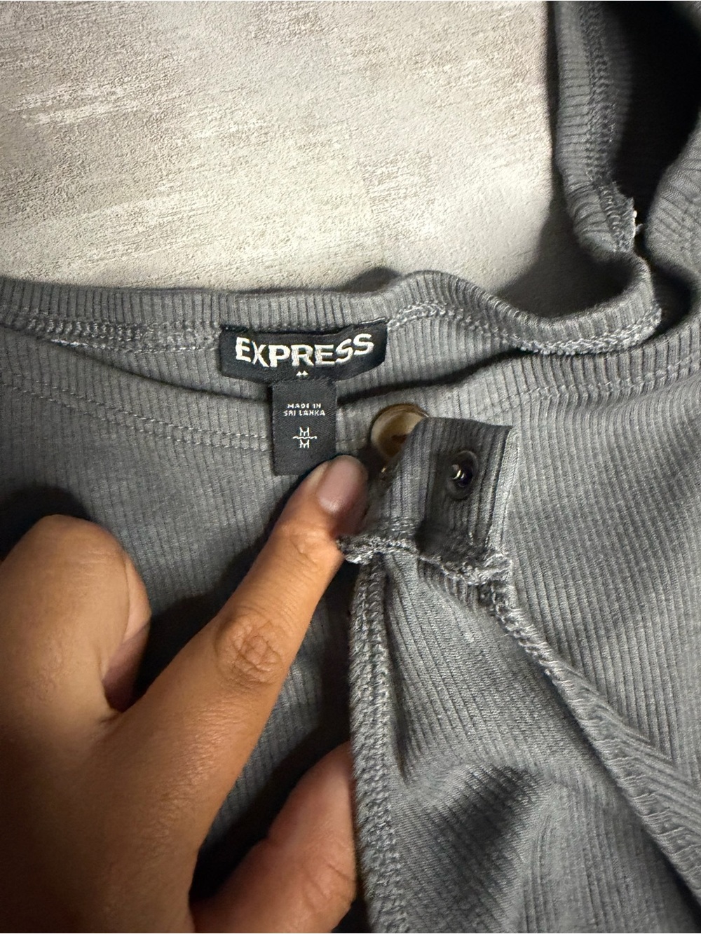 Express Gray Off-Shoulder Ribbed Button-Front Bodysuit - Picture 4 of 4